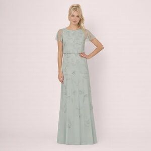 Adrianna Papell Sage Green Beaded Floral Maxi Gown Size 6 NWT Bridesmaid/MOB